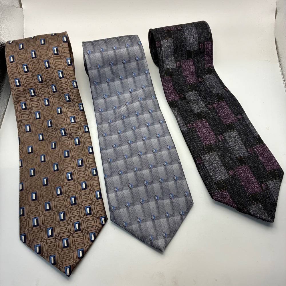 Lot of 3 Mens Designer Ties RBM Cezani Axis Geometric Abstract Silk Blend Bundle
